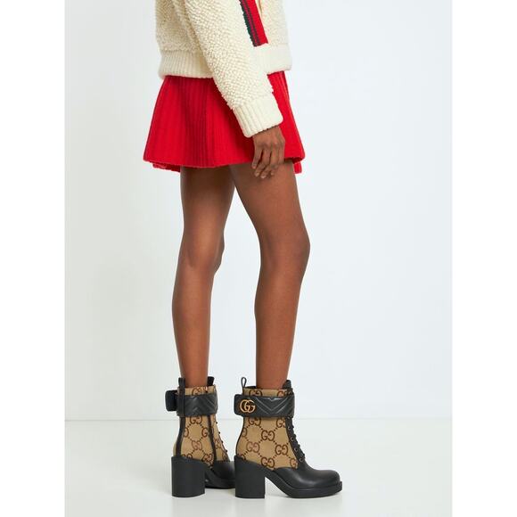 Gucci Beige & Black GG Marmont Combat Ankle Boots  Leather Canvas 38.5 - Picture 7 of 10